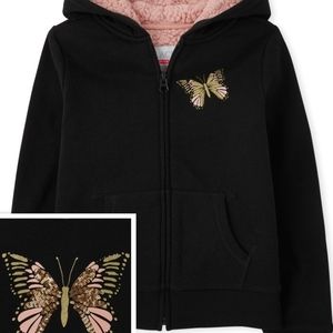 Girls Butterfly Sherpa Zip Up Hoodie